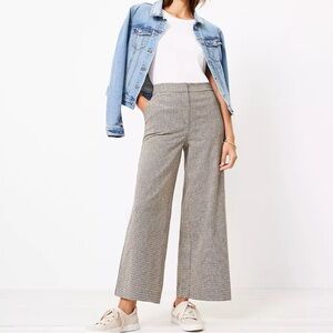 Loft Linen Cotton Wide Leg High Rise Crop Trouser Pant Houndstooth Pocket Black